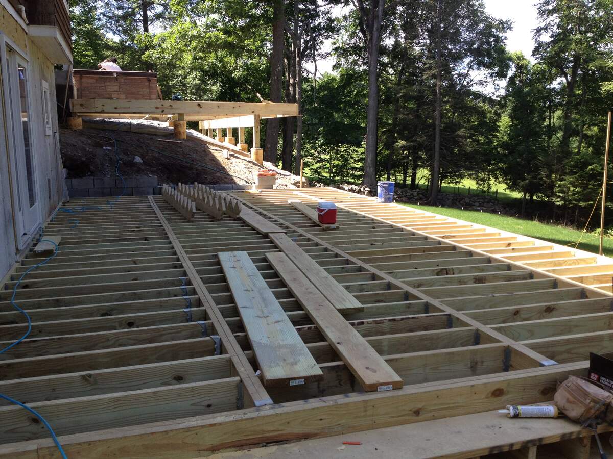 Deck framing progress Harvard MA