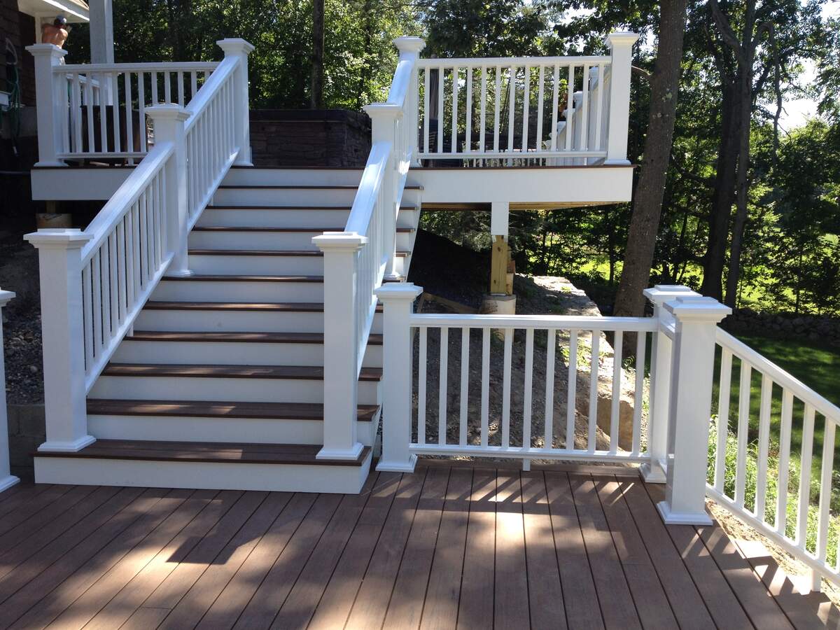 Completed multi-level composite deck in Harvard MA by North Heritage Construction