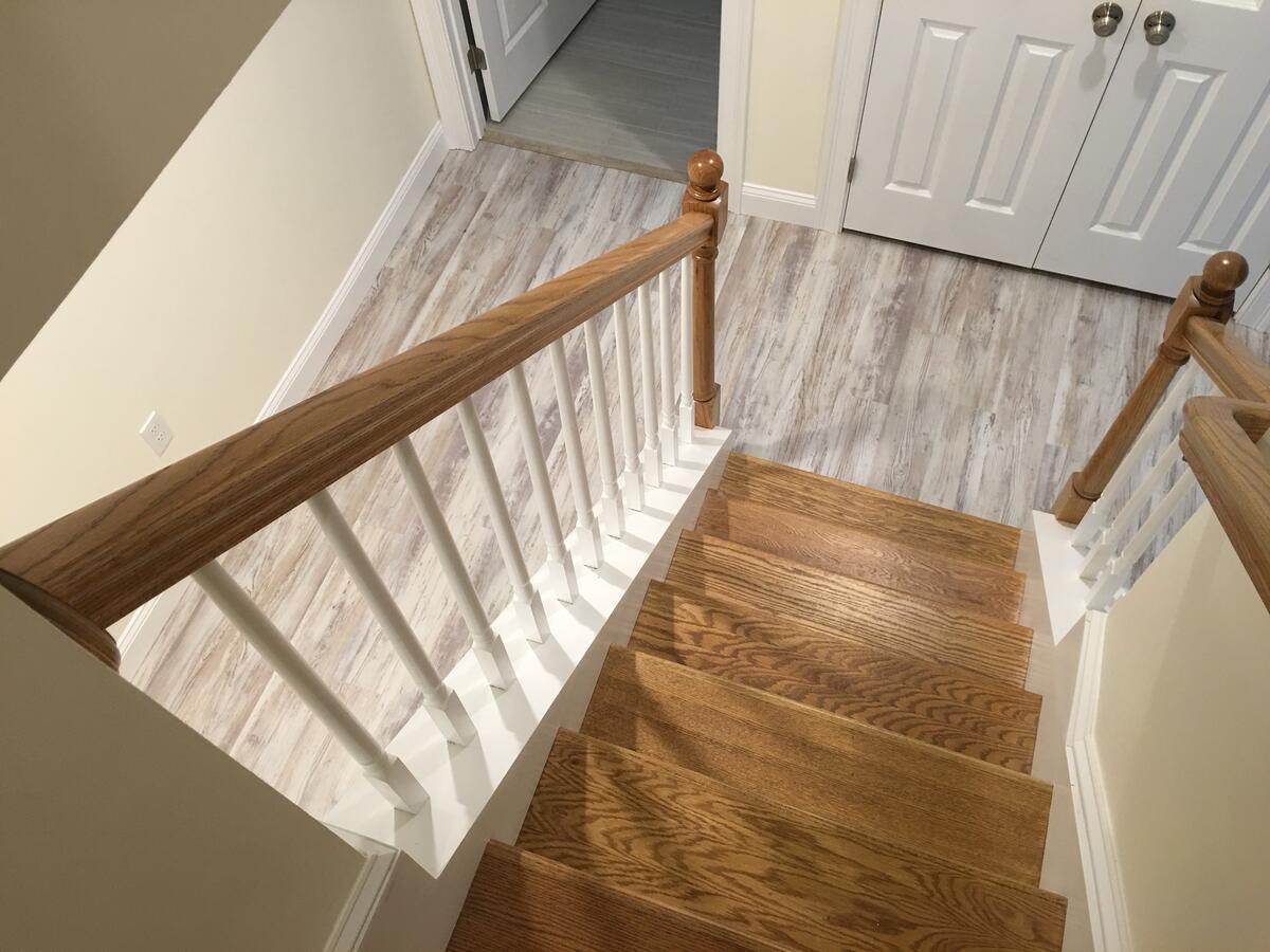 Custom oak staircase in Medford MA renovation